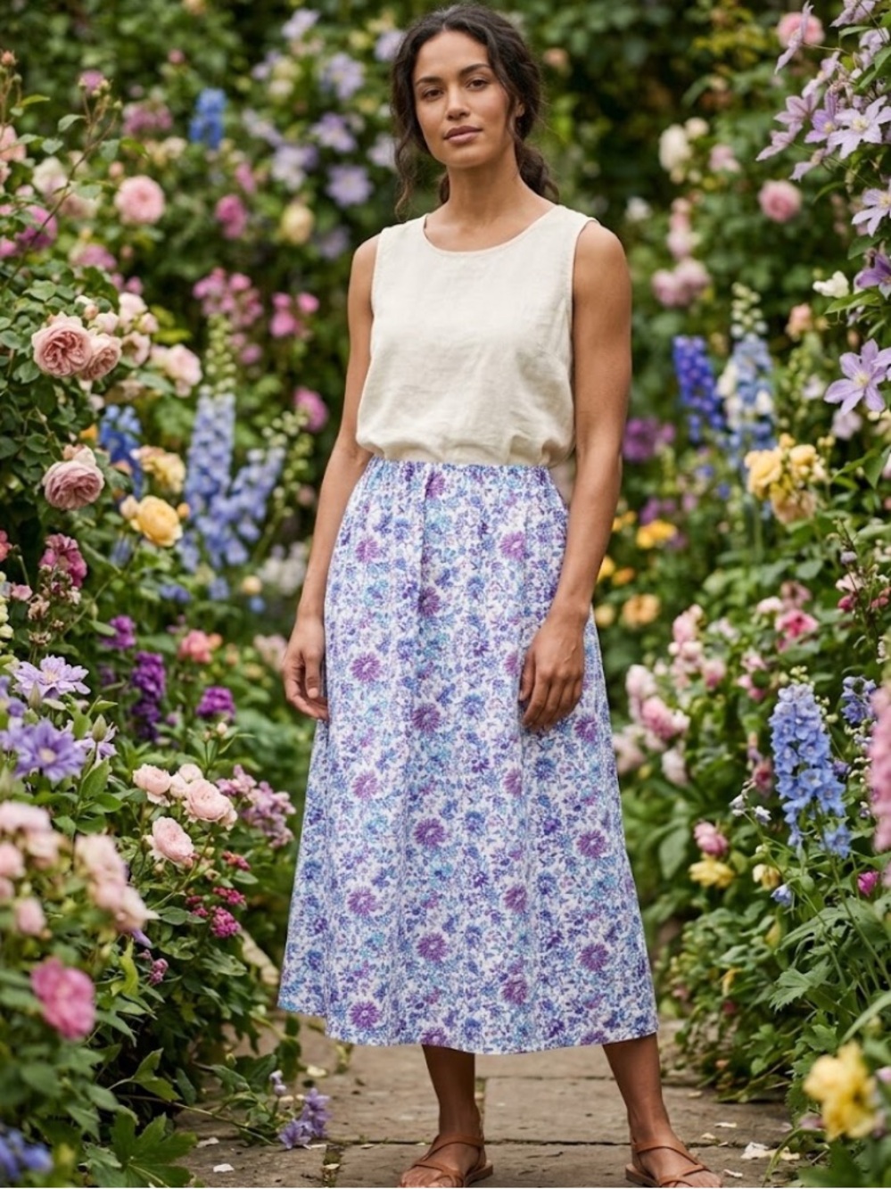 J.Crew x Liberty Fabric Cotton Midi Skirt in Purple Floral Print - Size Medium